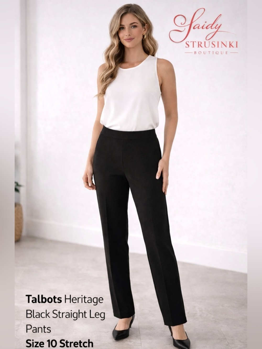 Talbots Heritage Black Straight Leg Pants Size 10 Stretch Classic Career